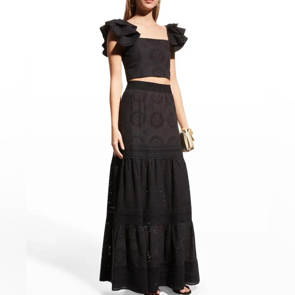Alice and Olivia black eyelet set, top and skirt